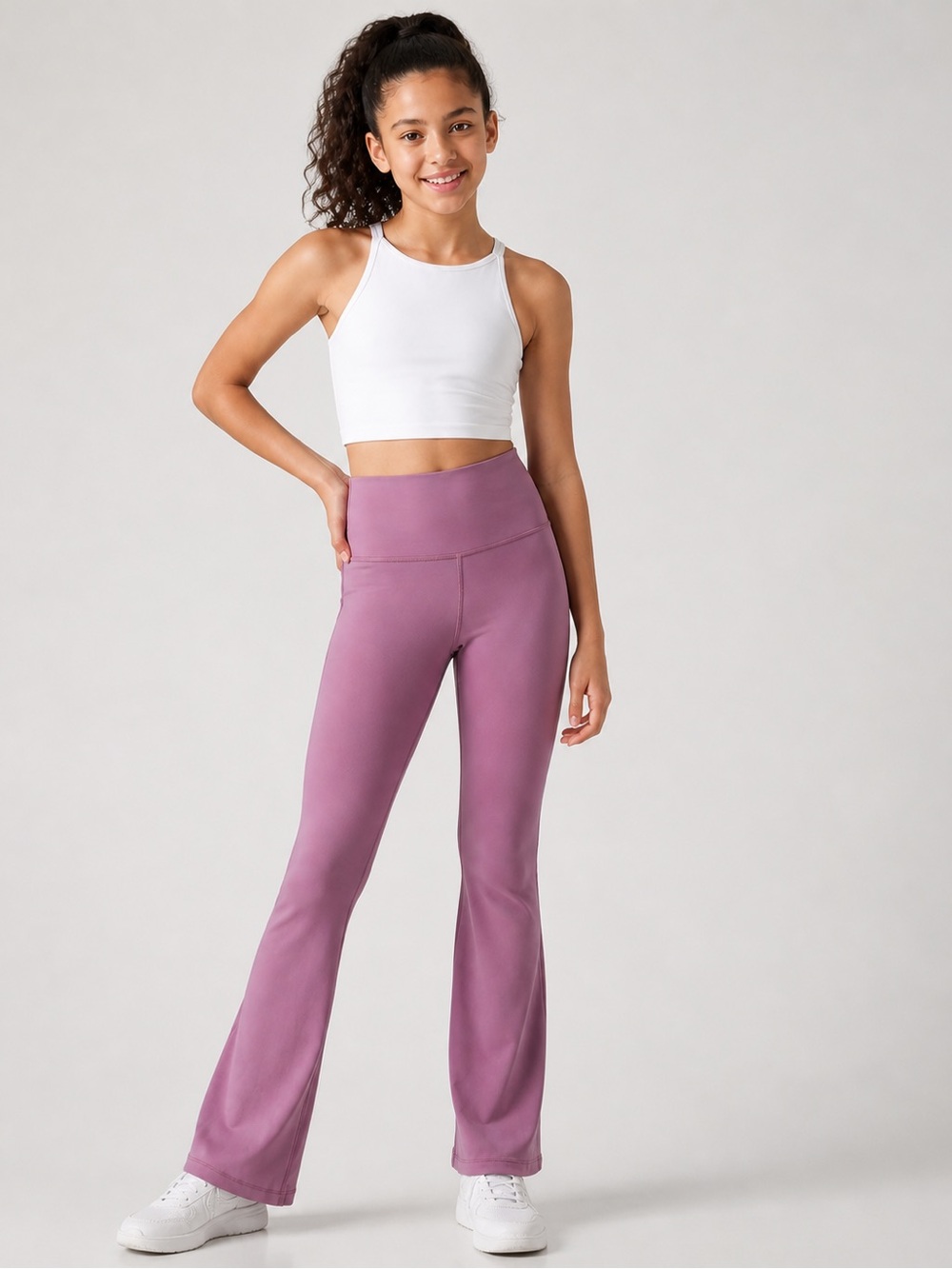 Athleta Girl M 8 10 High Rise Chit Chat Flare Pants Mauve Pink Yoga Leggings